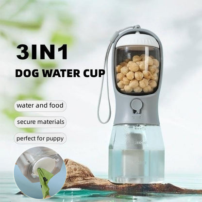 3-in-1 Portable Pet Water Bottle – Drink, Snack & Go